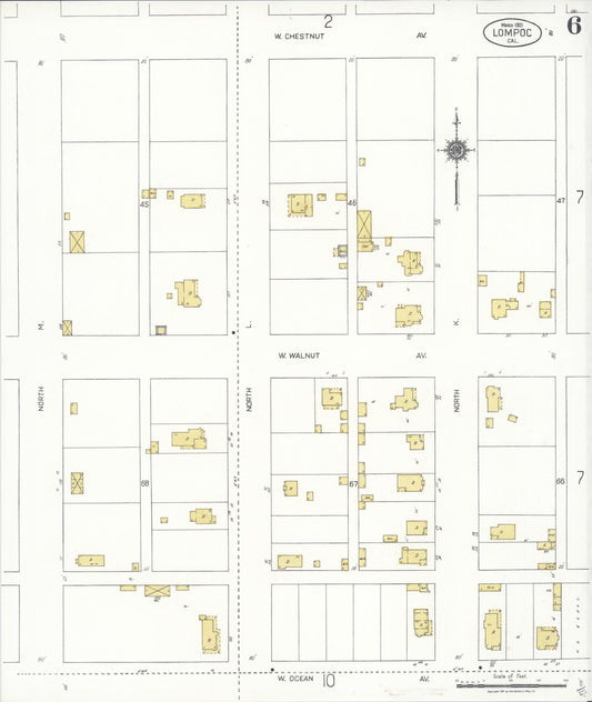Sanborn Fire Insurance Map from Lompoc, Santa Barbara County, California (1921), Sheet #0006 - Historic Sanborn Fire Insurance Map Print, vintage old map wall art, antique decor, genealogy gift, California California map