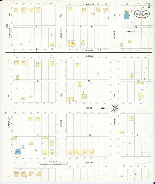 Sanborn Fire Insurance Map from Tucumcari, Quay County, New Mexico (1908), Sheet #0007 - Historic Sanborn Fire Insurance Map Print, vintage old map wall art, antique decor, genealogy gift, New Mexico New Mexico map