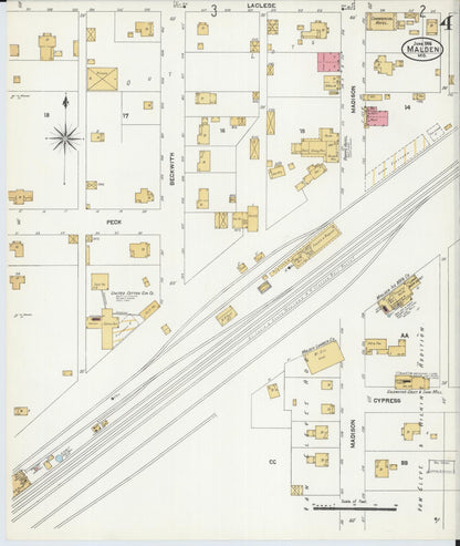 Sanborn Fire Insurance Map from Malden, Dunklin County, Missouri (1906), Sheet #0004 - Complete Map Set gallery image, historic Sanborn map, vintage wall art, Missouri Missouri