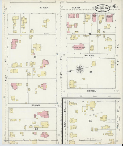 Sanborn Fire Insurance Map from Columbia, Maury County, Tennessee (1891), Sheet #0004 - Complete Map Set gallery image, historic Sanborn map, vintage wall art, Tennessee Tennessee