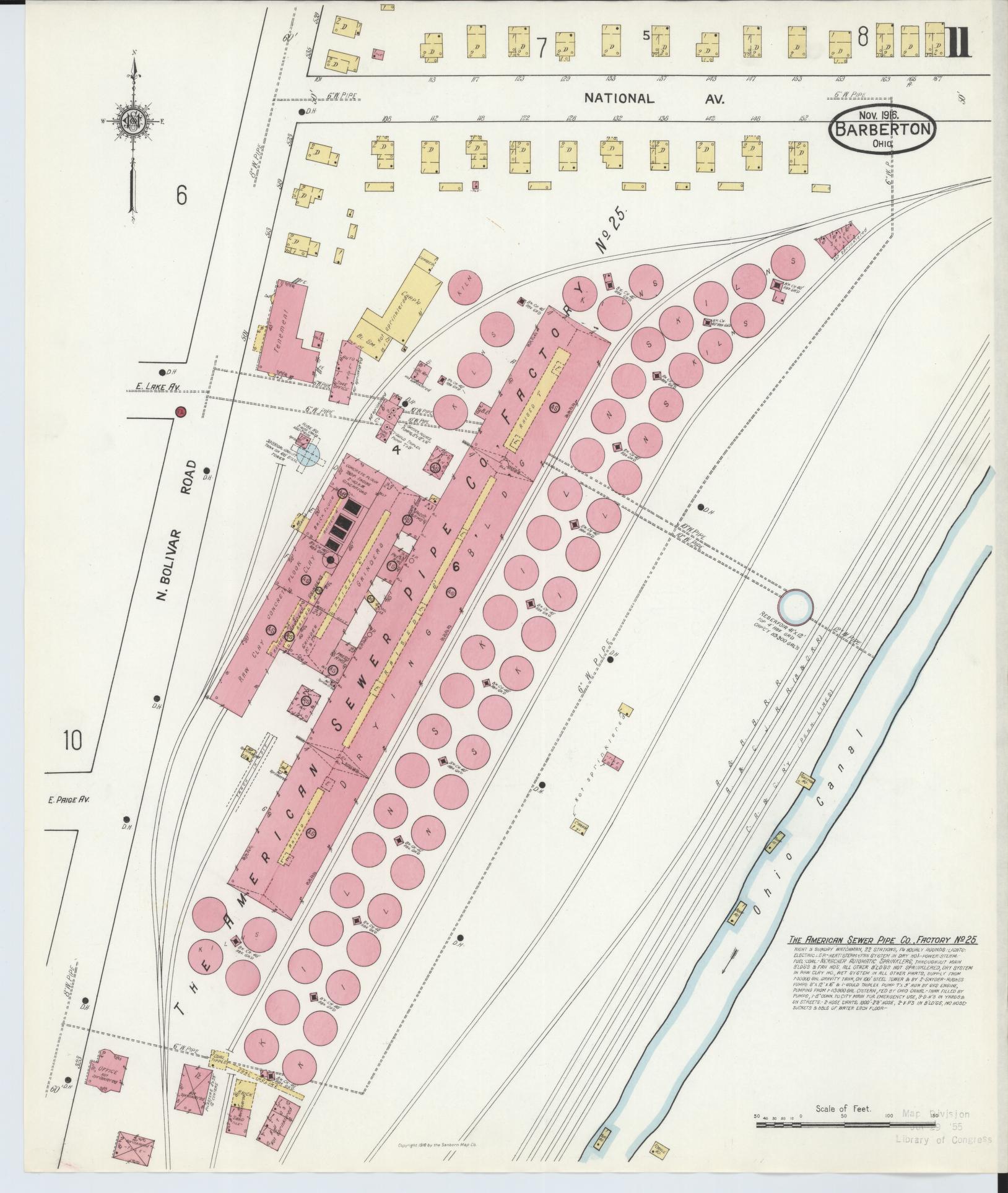 Sanborn Fire Insurance Map from Barberton, Summit County, Ohio (1916), Sheet #0011 - Historic Sanborn Fire Insurance Map Print, vintage old map wall art, antique decor, genealogy gift, Ohio Ohio map