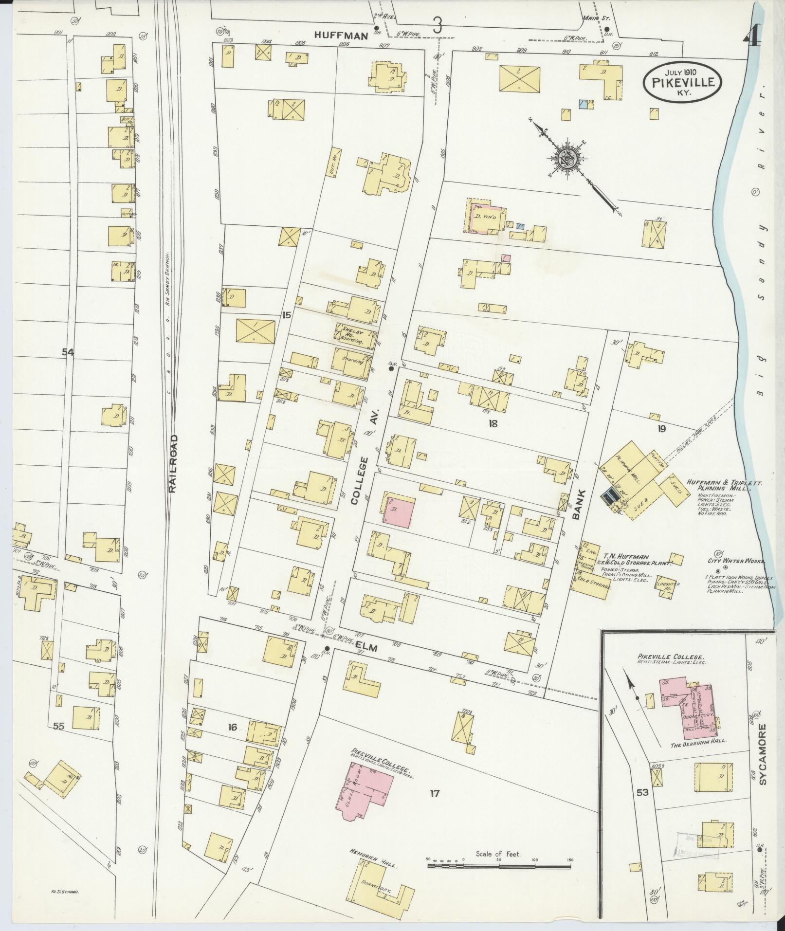 Sanborn Fire Insurance Map from Pikeville, Pike County, Kentucky (1910), Sheet #0004 - Complete Map Set gallery image, historic Sanborn map, vintage wall art, Kentucky Kentucky