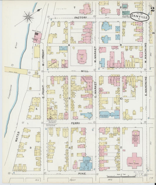 Sanborn Fire Insurance Map from Danville, Montour County, Pennsylvania (1891), Sheet #0002 - Historic Sanborn Fire Insurance Map Print, vintage old map wall art, antique decor, genealogy gift, Pennsylvania Pennsylvania map