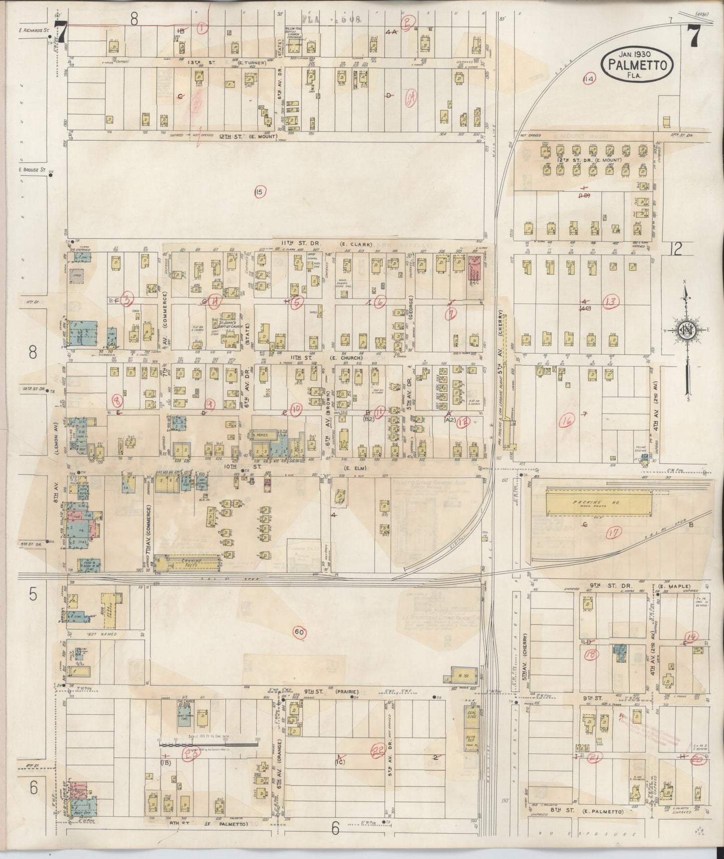 Sanborn Fire Insurance Map from Palmetto, Manatee County, Florida (1944), Sheet #0007 - Complete Map Set gallery image, historic Sanborn map, vintage wall art, Florida Florida