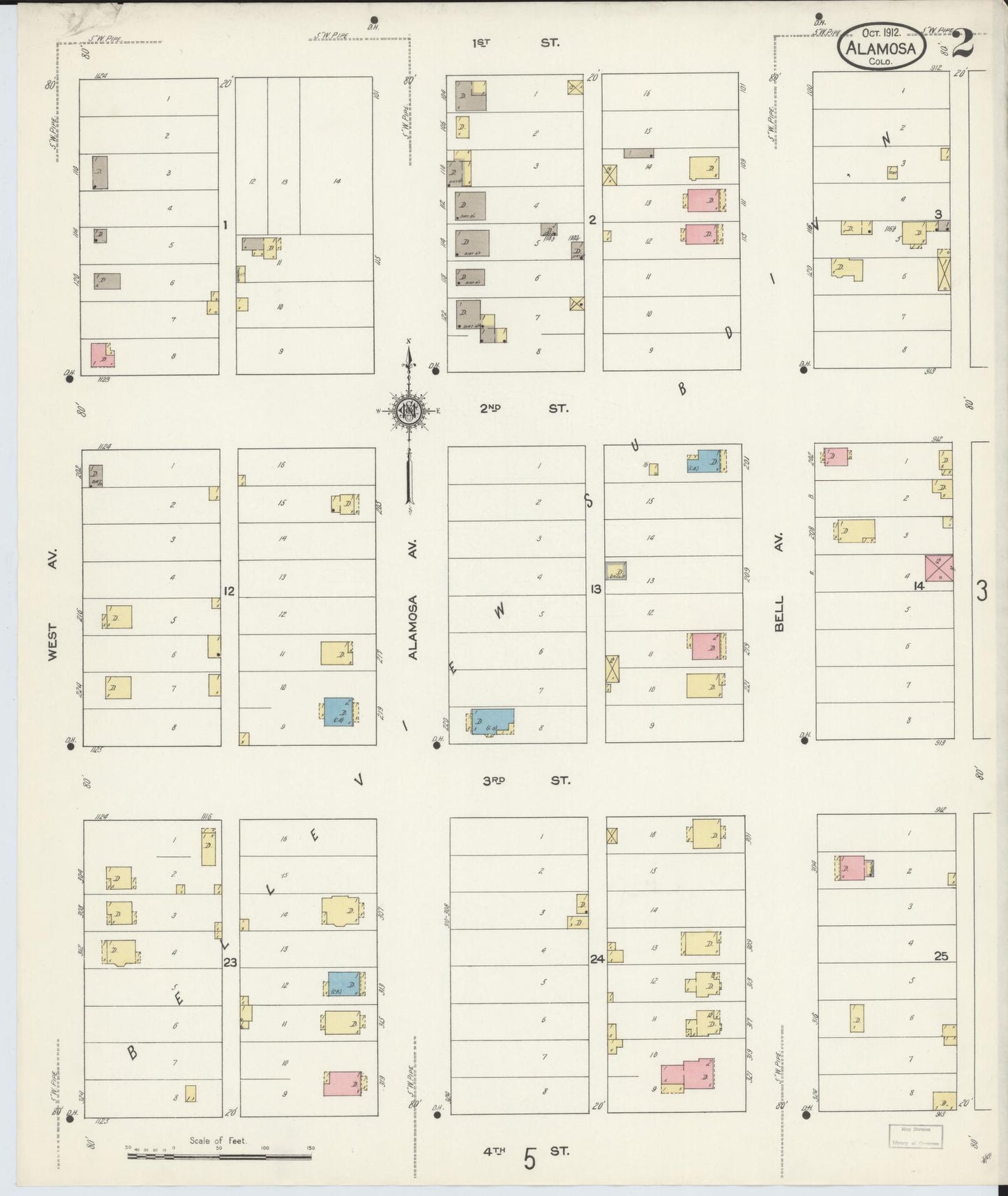 Sanborn Fire Insurance Map from Alamosa, Alamosa County, Colorado (1912), Sheet #0002 - Complete Map Set gallery image, historic Sanborn map, vintage wall art, Colorado Colorado