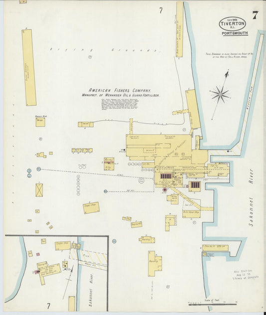 Sanborn Fire Insurance Map from Tiverton, Newport County, Rhode Island (1902), Sheet #0007 - Historic Sanborn Fire Insurance Map Print, vintage old map wall art, antique decor, genealogy gift, Rhode Island Rhode Island map