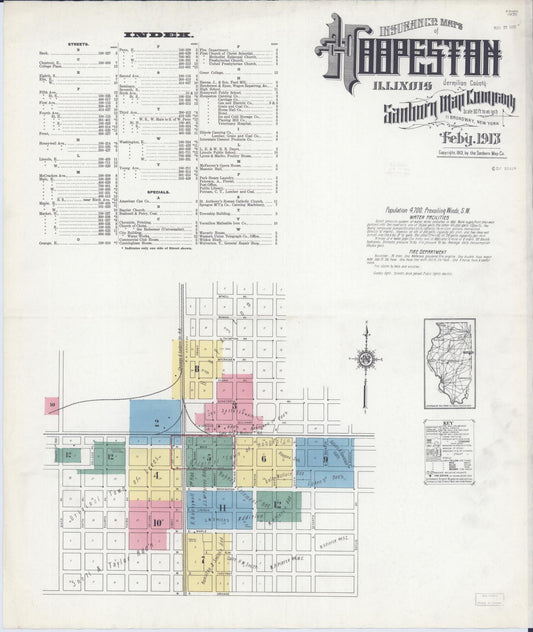 Sanborn Fire Insurance Map from Hoopeston, Vermilion County, Illinois (1913), Sheet #0001 - Historic Sanborn Fire Insurance Map Print, vintage old map wall art, antique decor, genealogy gift, Illinois Illinois map