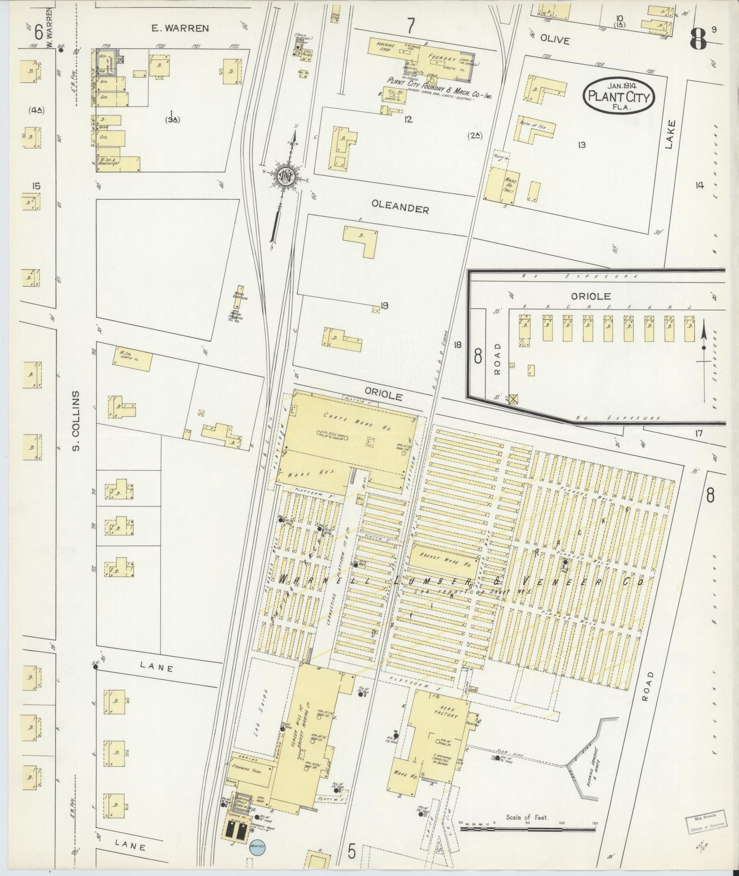 Sanborn Fire Insurance Map from Plant City, Hillborough County, Florida (1914), Sheet #0008 - Historic Sanborn Fire Insurance Map Print, vintage old map wall art, antique decor, genealogy gift, Florida Florida map