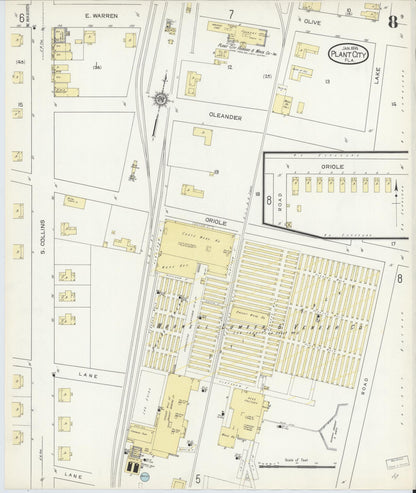 Sanborn Fire Insurance Map from Plant City, Hillborough County, Florida (1914), Sheet #0008 - Historic Sanborn Fire Insurance Map Print, vintage old map wall art, antique decor, genealogy gift, Florida Florida map