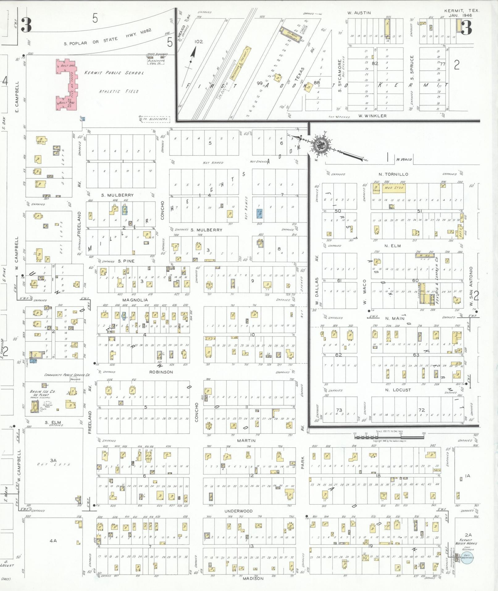 Sanborn Fire Insurance Map from Kermit, Winkler County, Texas (1946), Sheet #0003 - Historic Sanborn Fire Insurance Map Print, vintage old map wall art, antique decor, genealogy gift, Texas Texas map