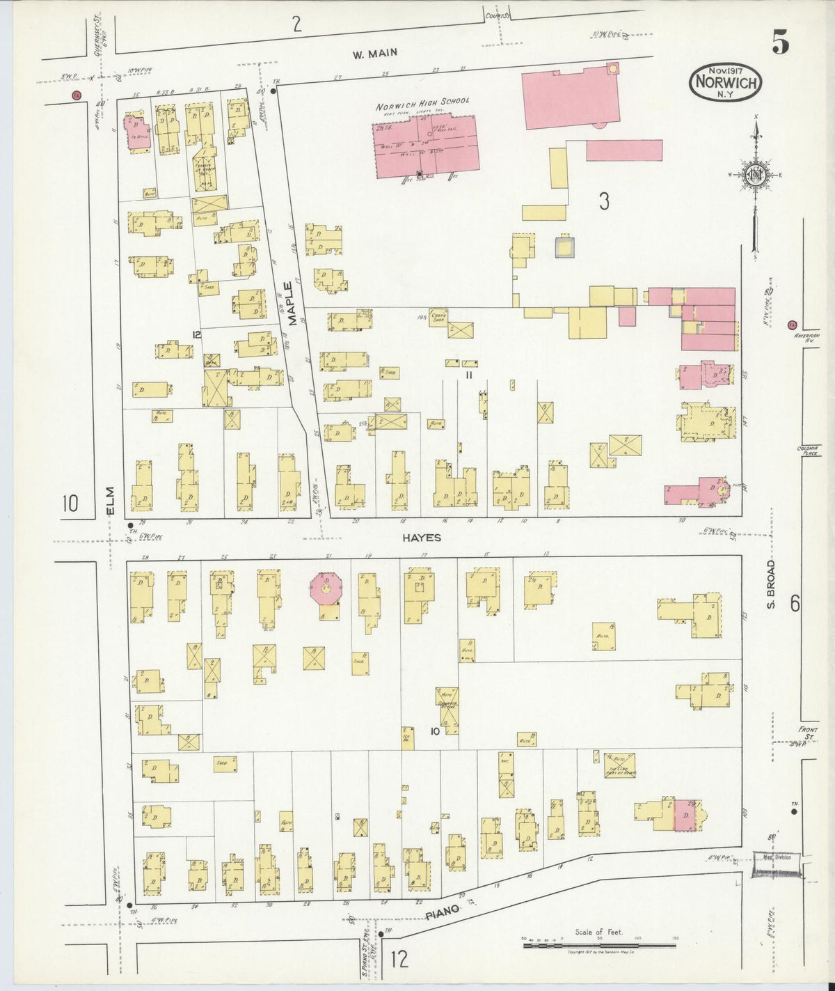 Sanborn Fire Insurance Map from Norwich, Chenango County, New York (1917), Sheet #0005 - Historic Sanborn Fire Insurance Map Print, vintage old map wall art, antique decor, genealogy gift, New York New York map