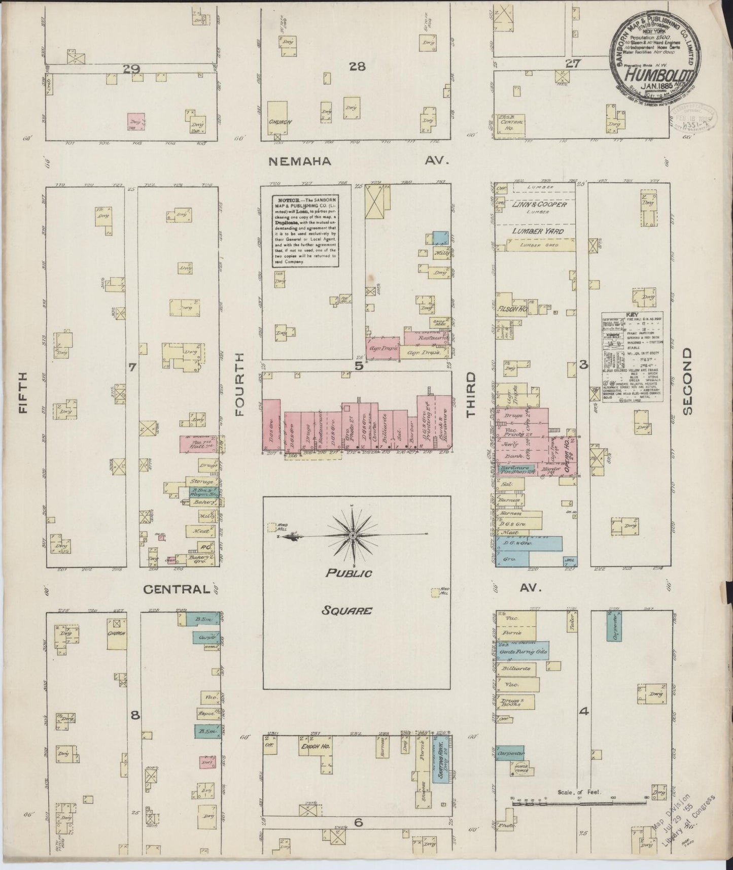 Sanborn Fire Insurance Map from Humboldt, Richardson County, Nebraska. (1885) – Historic Sanborn Fire Insurance Map Print