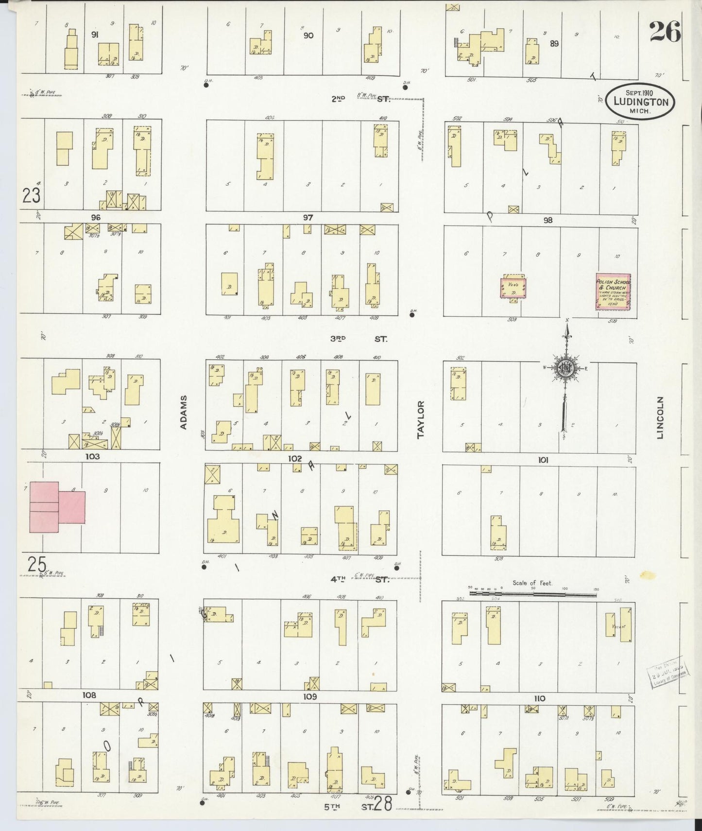 Sanborn Fire Insurance Map from Ludington, Mason County, Michigan (1910), Sheet #0026 - Complete Map Set gallery image, historic Sanborn map, vintage wall art, Michigan Michigan