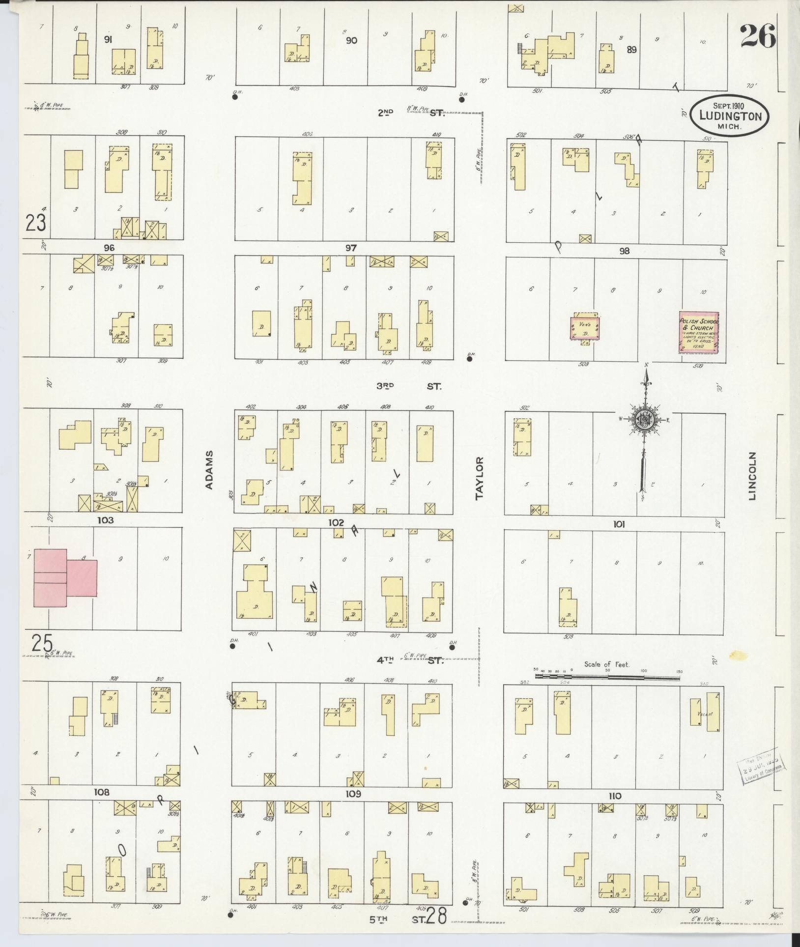 Sanborn Fire Insurance Map from Ludington, Mason County, Michigan (1910), Sheet #0026 - Complete Map Set gallery image, historic Sanborn map, vintage wall art, Michigan Michigan