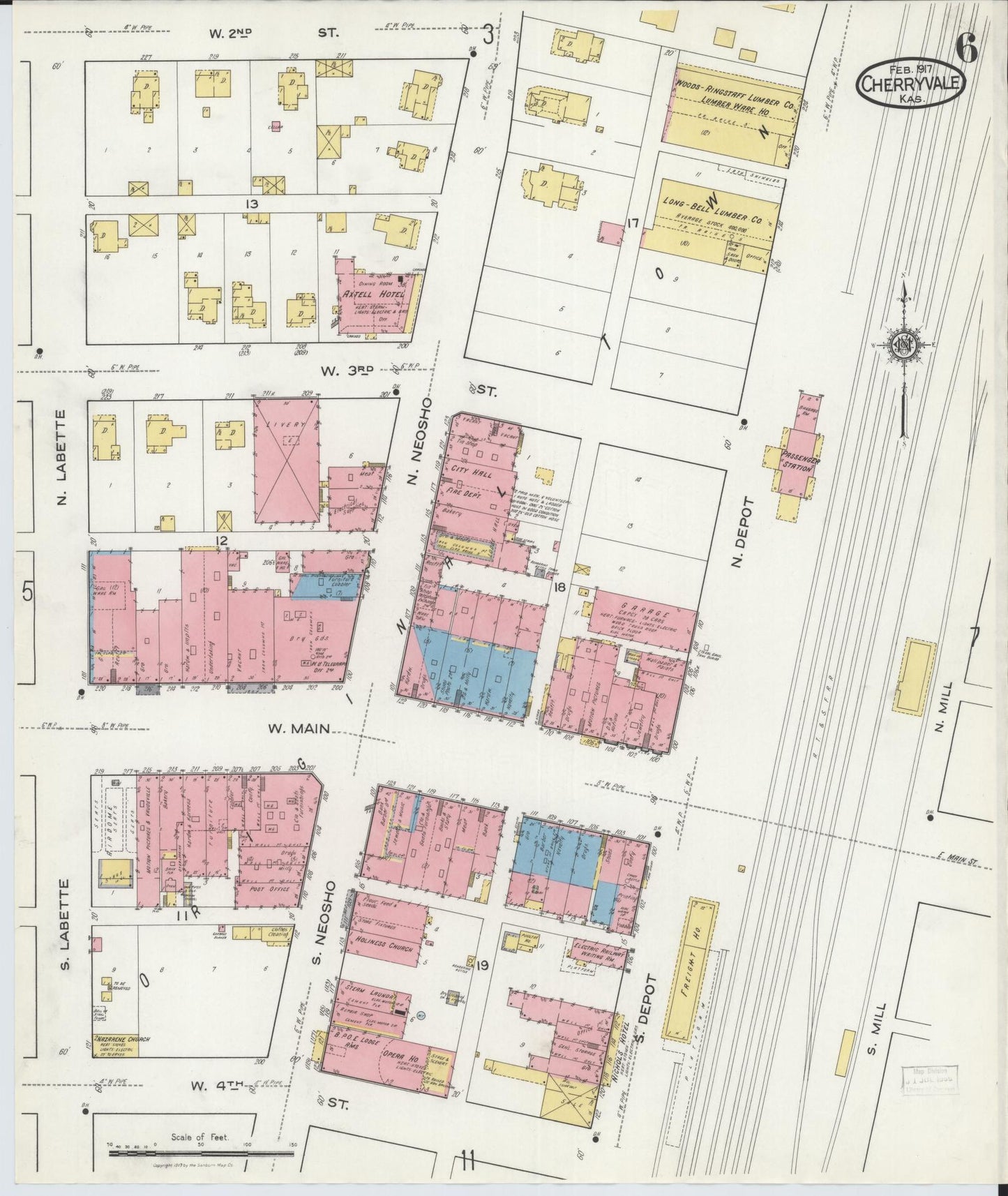 Sanborn Fire Insurance Map from Cherryvale, Montgomery County, Kansas (1917), Sheet #0006 - Complete Map Set gallery image, historic Sanborn map, vintage wall art, Kansas Kansas