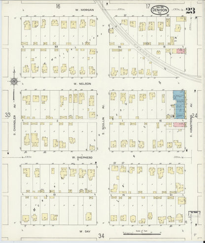 Sanborn Fire Insurance Map from Denison, Grayson County, Texas (1914), Sheet #0023 - Complete Map Set gallery image, historic Sanborn map, vintage wall art, Texas Texas