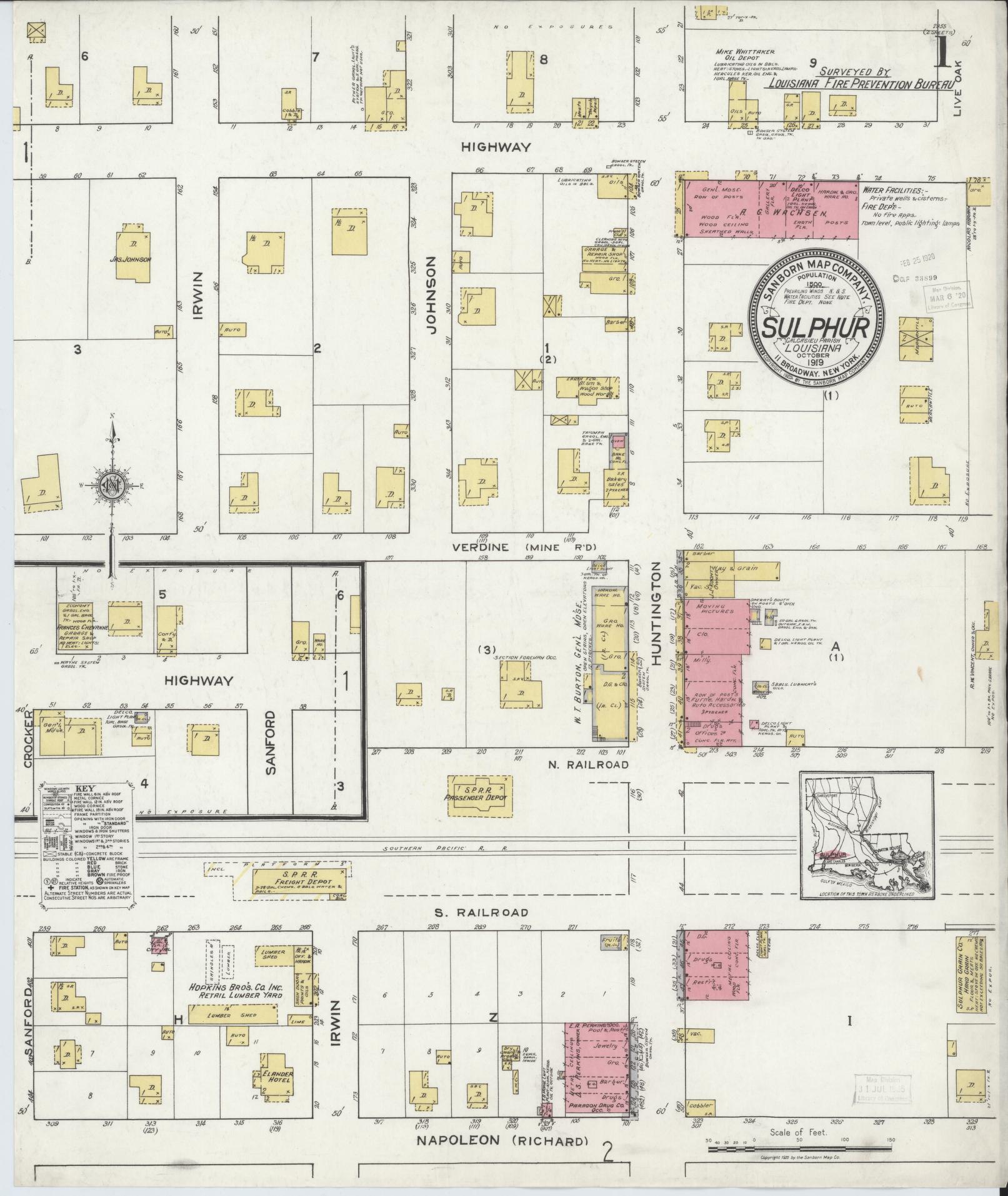 Sanborn Fire Insurance Map from Sulphur, Calcasieu Parish, Louisiana. (1919) – Historic Sanborn Fire Insurance Map Print
