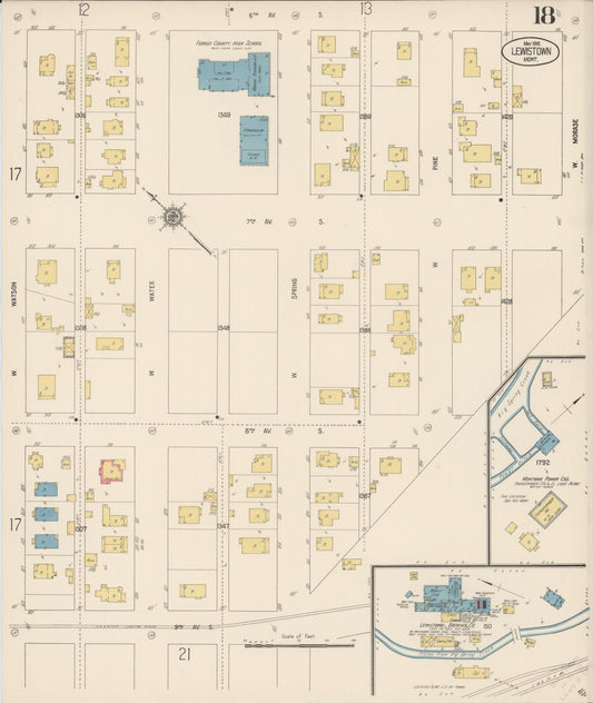 Sanborn Fire Insurance Map from Lewistown, Fergus County, Montana (1916), Sheet #0018 - Historic Sanborn Fire Insurance Map Print, vintage old map wall art, antique decor, genealogy gift, Montana Montana map