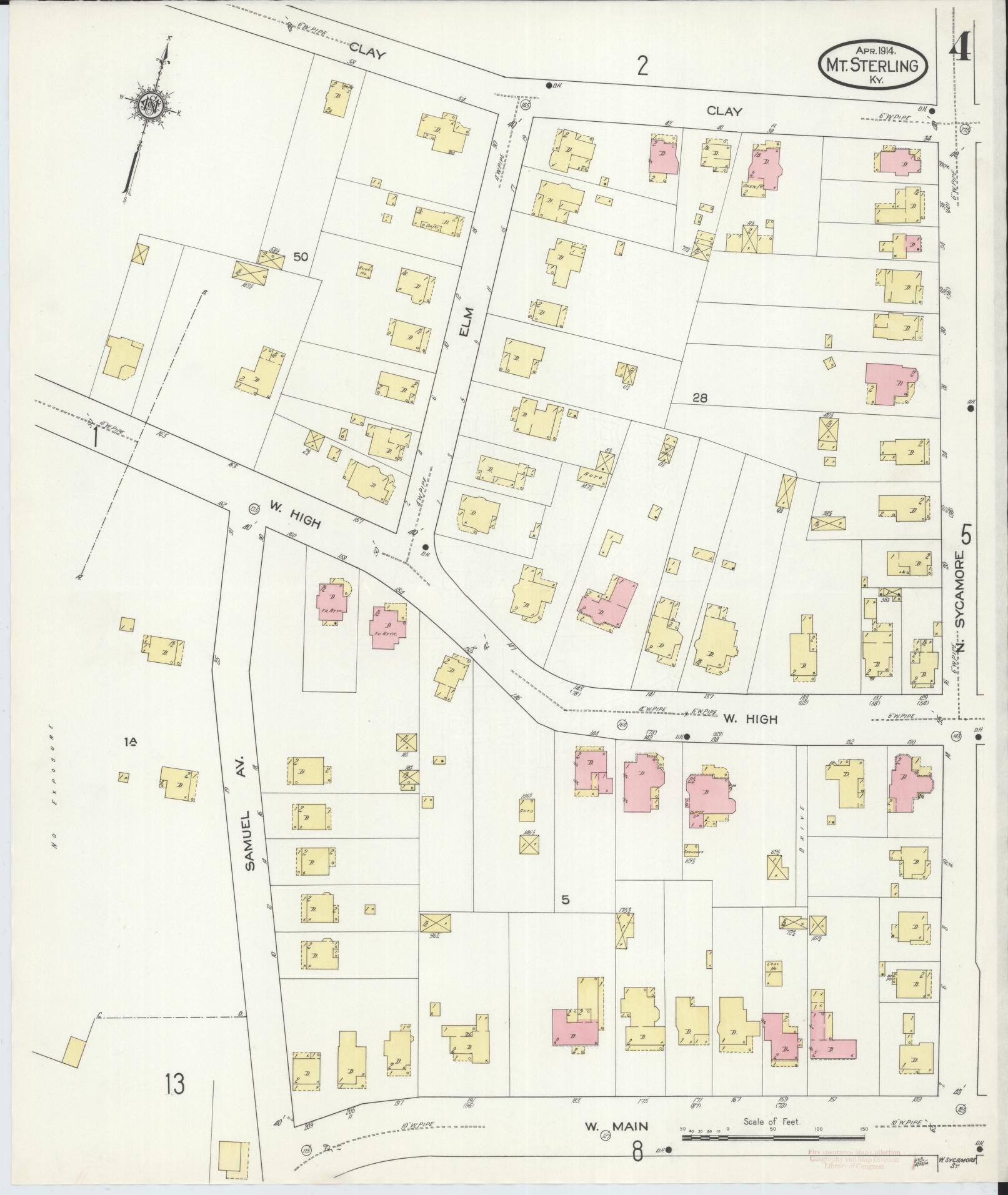 Sanborn Fire Insurance Map from Mount Sterling, Montgomery County, Kentucky (1914), Sheet #0004 - Historic Sanborn Fire Insurance Map Print, vintage old map wall art, antique decor, genealogy gift, Kentucky Kentucky map