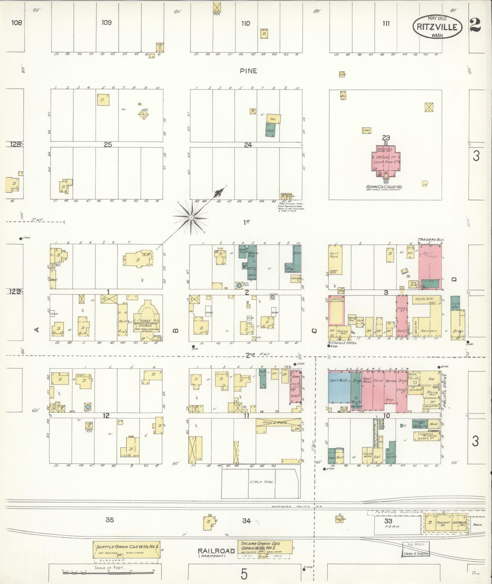 Sanborn Fire Insurance Map from Ritzville, Adams County, Washington (1902), Sheet #0002 - Complete Map Set gallery image, historic Sanborn map, vintage wall art, Washington Washington