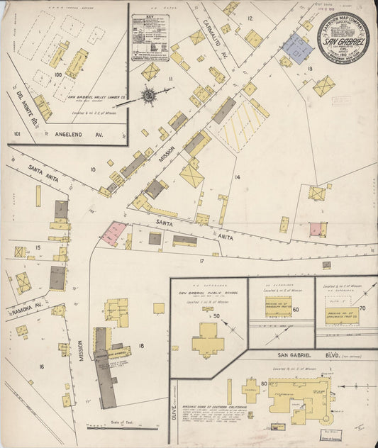 Sanborn Fire Insurance Map from San Gabriel, Los Angeles County, California. (1910) – Historic Sanborn Fire Insurance Map Print