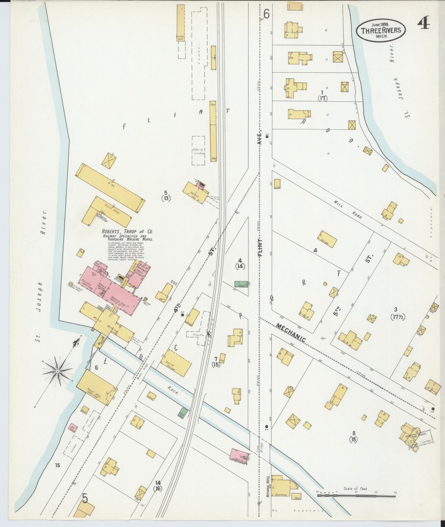 Sanborn Fire Insurance Map from Three Rivers, Saint Joseph County, Michigan (1899), Sheet #0004 - Complete Map Set gallery image, historic Sanborn map, vintage wall art, Michigan Michigan
