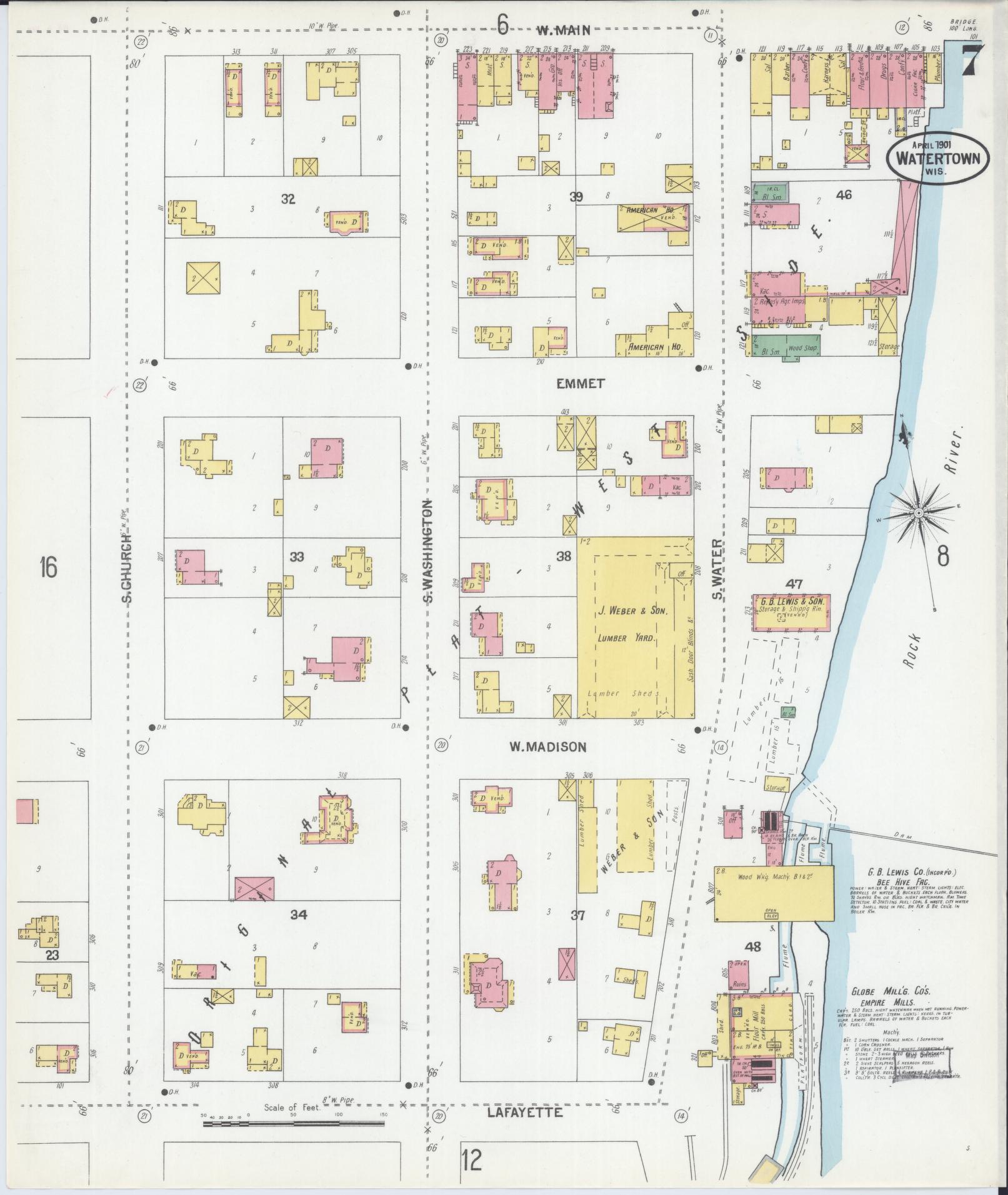 Sanborn Fire Insurance Map from Watertown, Jefferson County, Wisconsin (1901), Sheet #0007 - Historic Sanborn Fire Insurance Map Print, vintage old map wall art, antique decor, genealogy gift, Wisconsin Wisconsin map