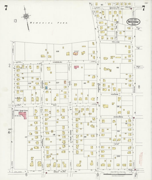 Sanborn Fire Insurance Map from Needham, Norfolk County, Massachusetts (1926), Sheet #0007 - Historic Sanborn Fire Insurance Map Print, vintage old map wall art, antique decor, genealogy gift, Massachusetts Massachusetts map
