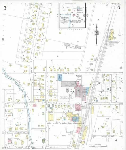 Sanborn Fire Insurance Map from Springdale, Washington County, Arkansas (1948), Sheet #0007 - Historic Sanborn Fire Insurance Map Print, vintage old map wall art, antique decor, genealogy gift, Arkansas Arkansas map