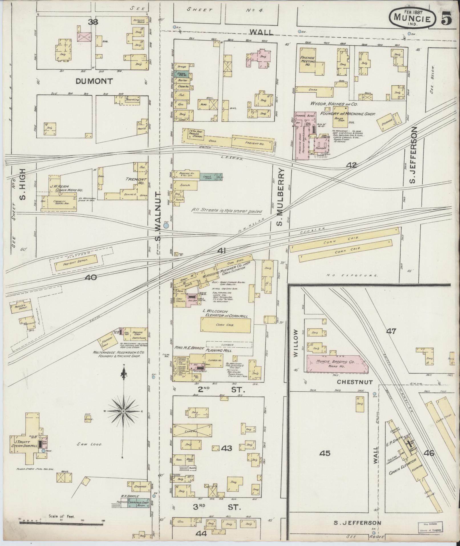 Sanborn Fire Insurance Map from Muncie, Delaware County, Indiana (1887), Sheet #0005 - Complete Map Set gallery image, historic Sanborn map, vintage wall art, Muncie Delaware