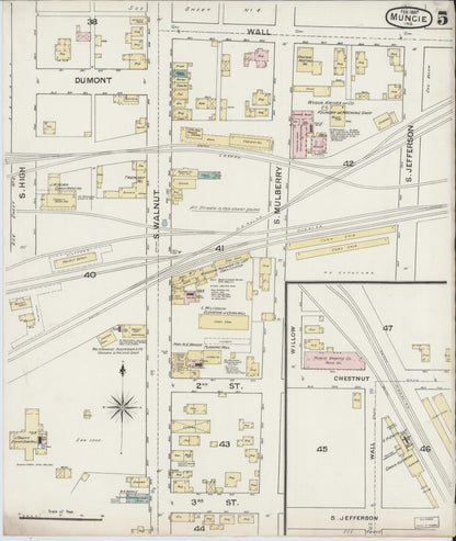 Sanborn Fire Insurance Map from Muncie, Delaware County, Indiana (1887), Sheet #0005 - Complete Map Set gallery image, historic Sanborn map, vintage wall art, Muncie Delaware