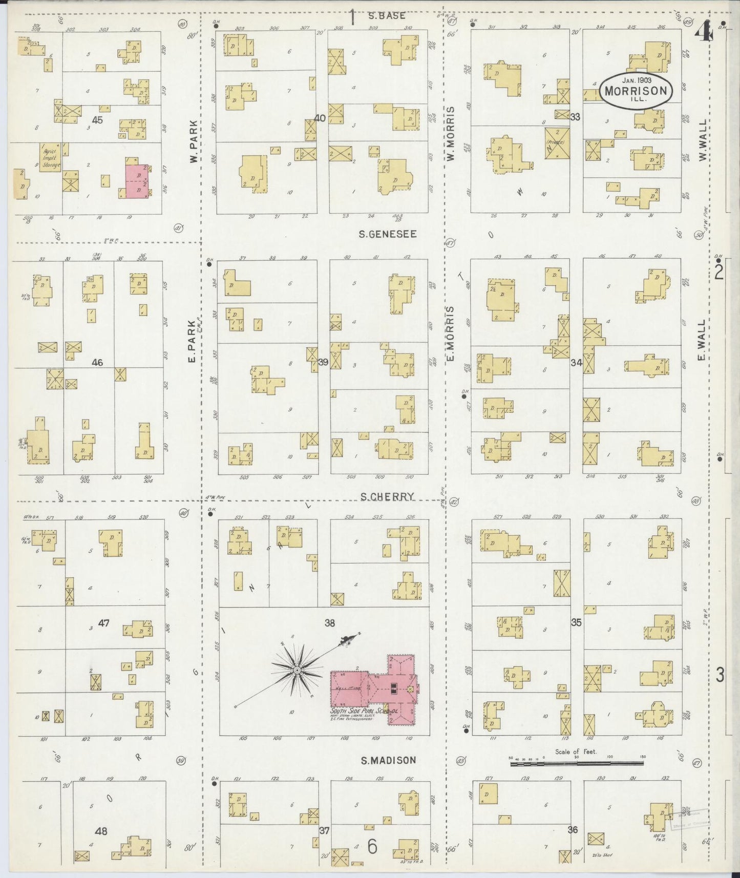 Sanborn Fire Insurance Map from Morrison, Whiteside County, Illinois (1903), Sheet #0004 - Historic Sanborn Fire Insurance Map Print, vintage old map wall art, antique decor, genealogy gift, Illinois Illinois map