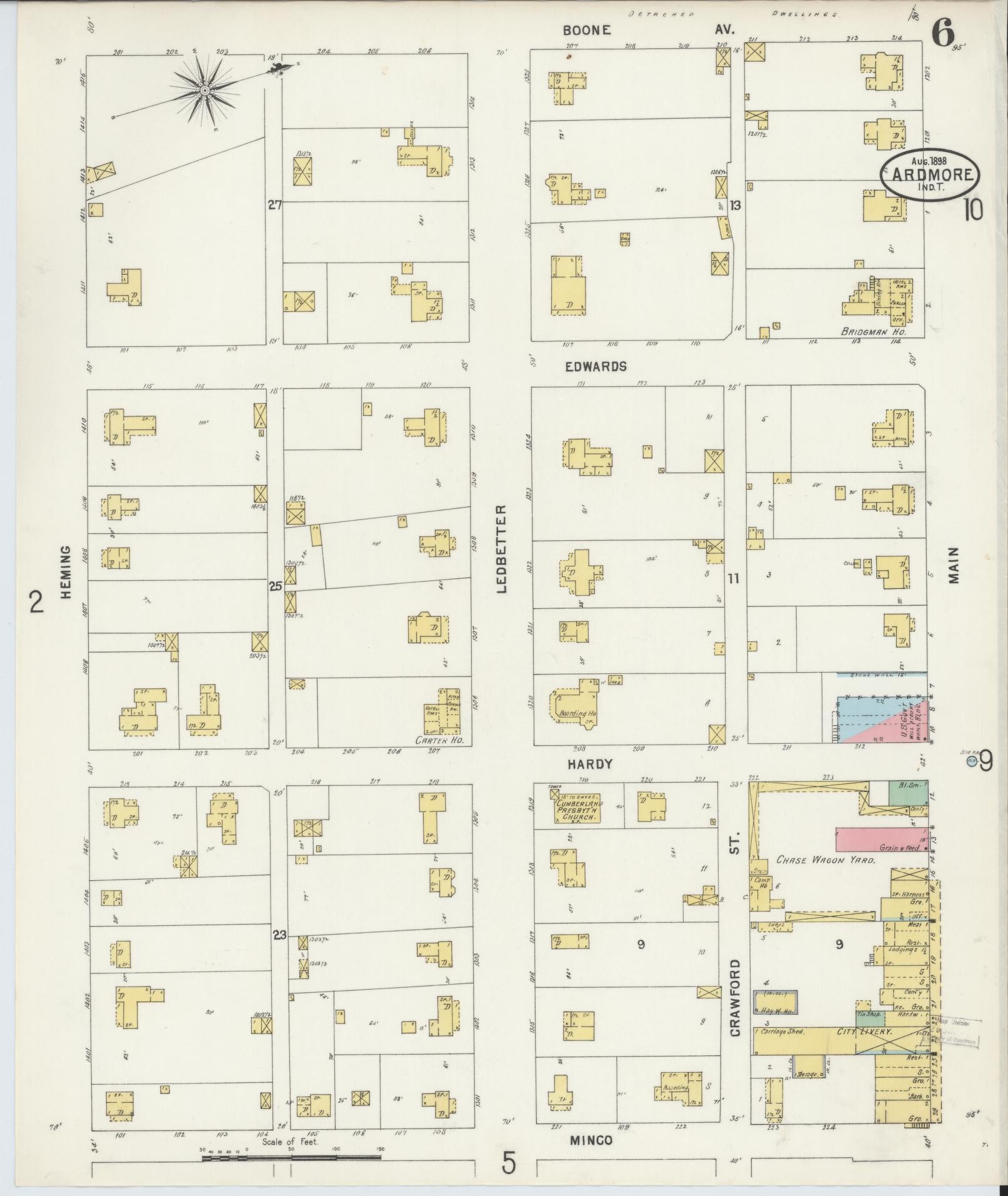 Sanborn Fire Insurance Map from Ardmore, Carter County, Oklahoma (1898), Sheet #0006 - Historic Sanborn Fire Insurance Map Print, vintage old map wall art, antique decor, genealogy gift, Oklahoma Oklahoma map