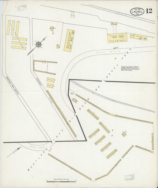 Sanborn Fire Insurance Map from Laurel, Prince Georges County, Maryland (1914), Sheet #0012 - Historic Sanborn Fire Insurance Map Print, vintage old map wall art, antique decor, genealogy gift, Maryland Maryland map