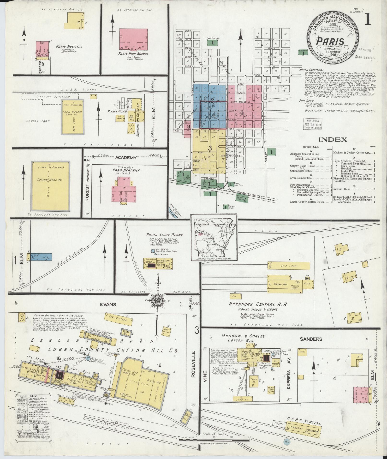 Sanborn Fire Insurance Map from Paris, Logan County, Arkansas. (1918) – Historic Sanborn Fire Insurance Map Print