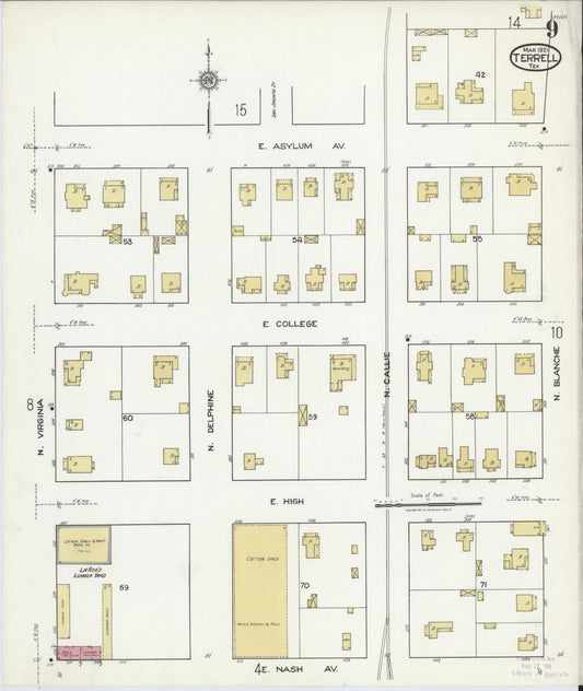 Sanborn Fire Insurance Map from Terrell, Kaufman County, Texas (1921), Sheet #0009 - Historic Sanborn Fire Insurance Map Print, vintage old map wall art, antique decor, genealogy gift, Texas Texas map