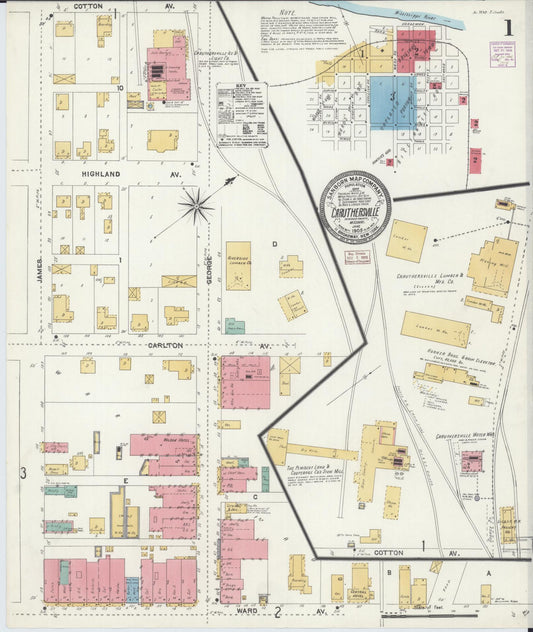 Sanborn Fire Insurance Map from Caruthersville, Pemiscot County, Missouri (1906), Sheet #0001 - Historic Sanborn Fire Insurance Map Print, vintage old map wall art, antique decor, genealogy gift, Missouri Missouri map