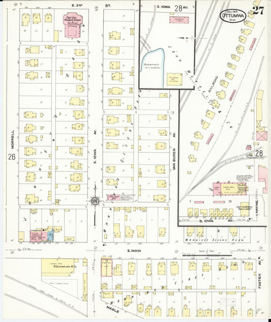Sanborn Fire Insurance Map from Ottumwa, Wapello County, Iowa (1909), Sheet #0027 - Historic Sanborn Fire Insurance Map Print, vintage old map wall art