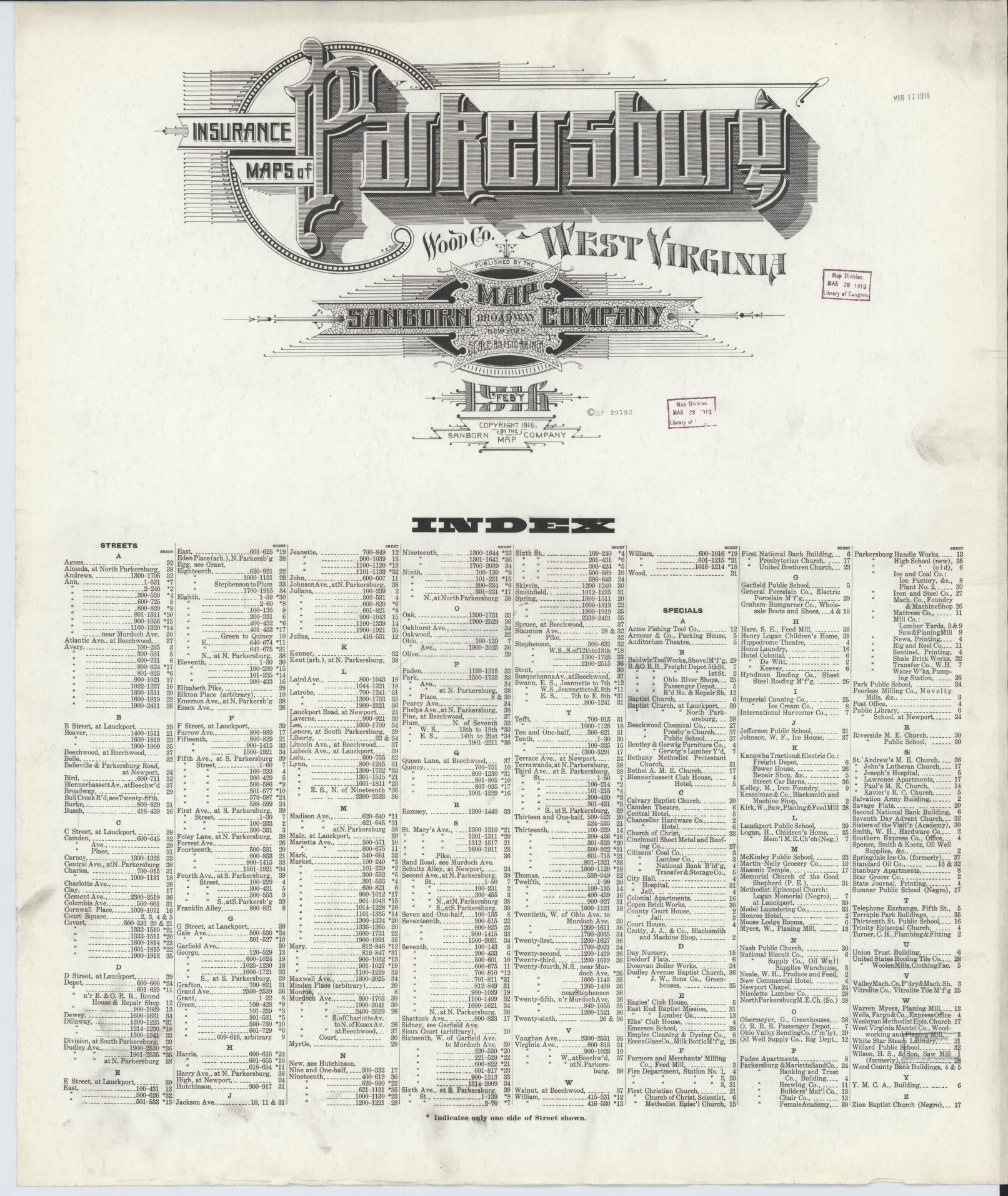 Sanborn Fire Insurance Map from Parkersburg, Wood County, West Virginia. (1916) – Historic Sanborn Fire Insurance Map Print