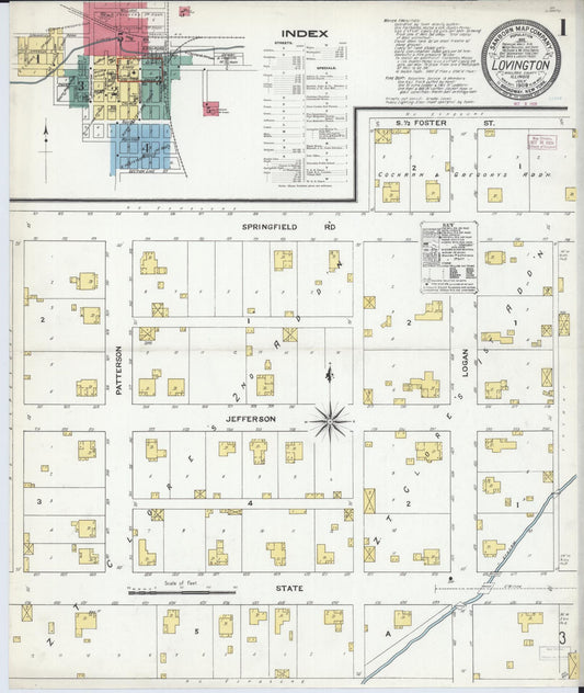 Sanborn Fire Insurance Map from Lovington, Moultrie County, Illinois (1909), Sheet #0001 - Complete Map Set gallery image, historic Sanborn map, vintage wall art, Illinois Illinois