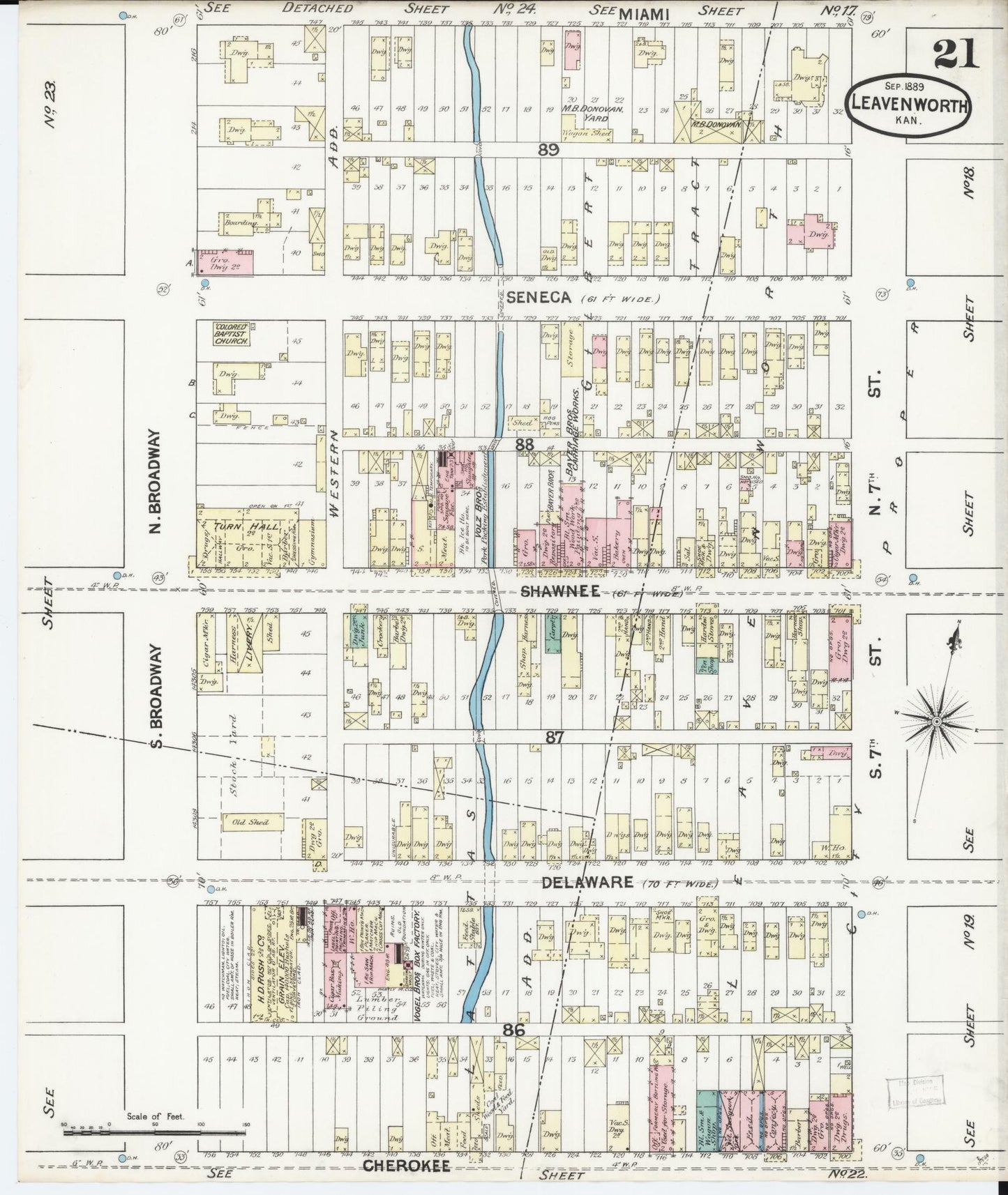 Sanborn Fire Insurance Map from Leavenworth, Leavenworth County, Kansas (1889), Sheet #0022 - Complete Map Set gallery image, historic Sanborn map, vintage wall art, Kansas Kansas