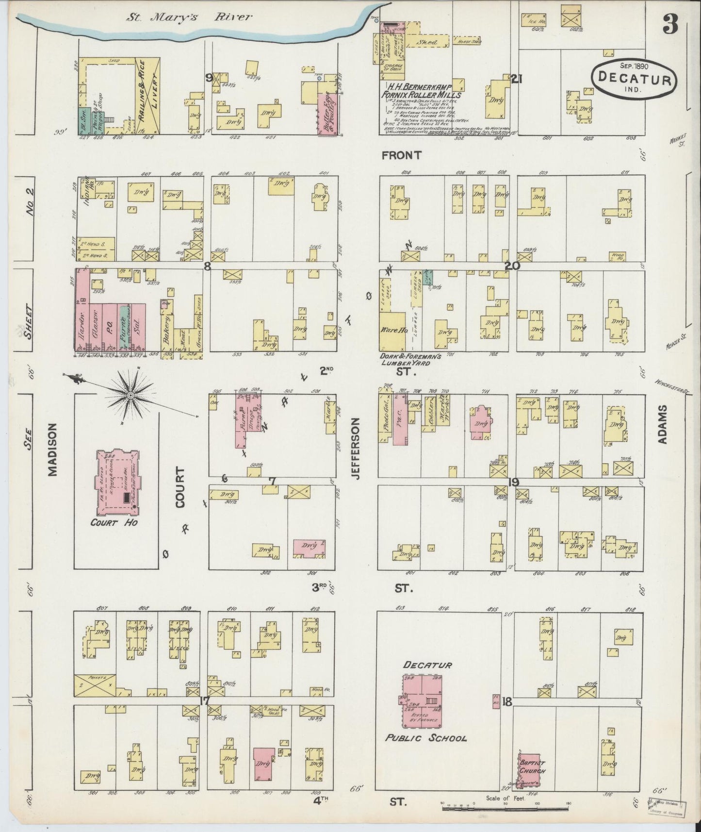 Sanborn Fire Insurance Map from Decatur, Adams County, Indiana (1890), Sheet #0003 - Complete Map Set gallery image, historic Sanborn map, vintage wall art, Indiana Indiana