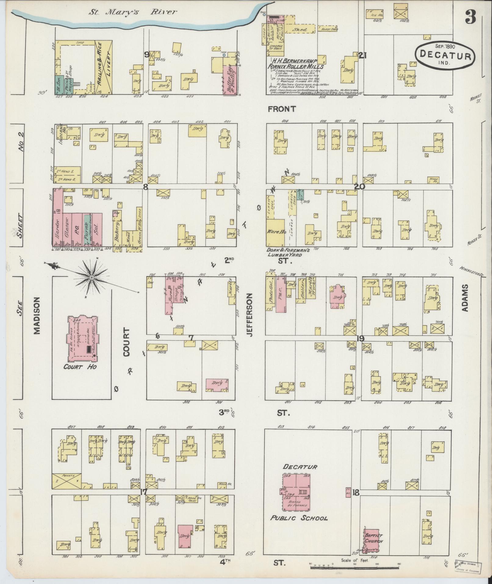 Sanborn Fire Insurance Map from Decatur, Adams County, Indiana (1890), Sheet #0003 - Complete Map Set gallery image, historic Sanborn map, vintage wall art, Indiana Indiana