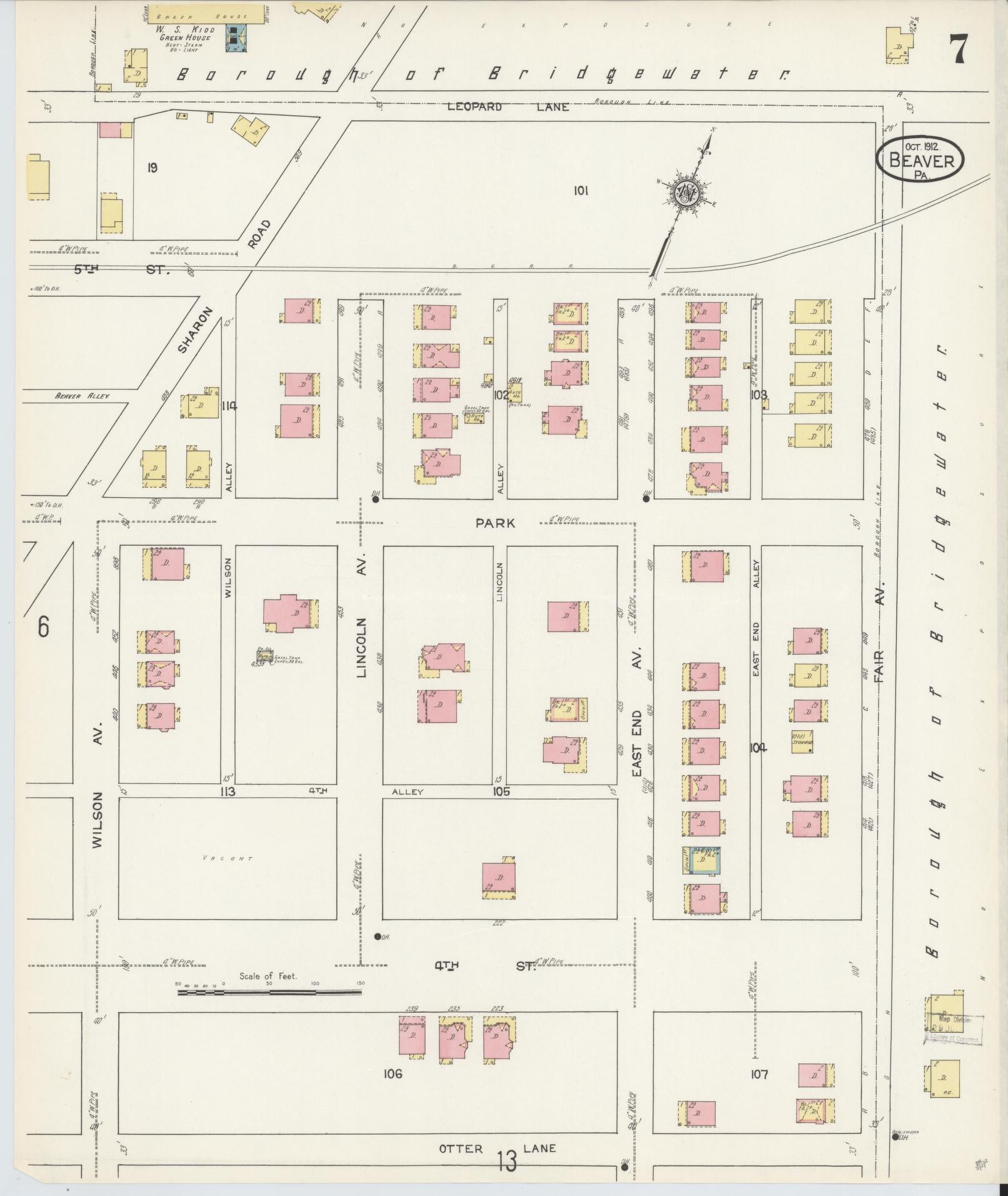 Sanborn Fire Insurance Map from Beaver, Beaver County, Pennsylvania (1912), Sheet #0007 - Historic Sanborn Fire Insurance Map Print, vintage old map wall art, antique decor, genealogy gift, Pennsylvania Pennsylvania map