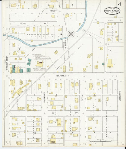 Sanborn Fire Insurance Map from What Cheer, Keokuk County, Iowa (1893), Sheet #0004 - Historic Sanborn Fire Insurance Map Print, vintage old map wall art