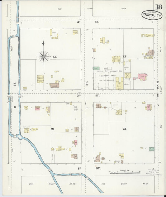 Sanborn Fire Insurance Map from Provo, Utah County, Utah (1890), Sheet #0018 - Historic Sanborn Fire Insurance Map Print, vintage old map wall art, antique decor, genealogy gift, Provo Utah map