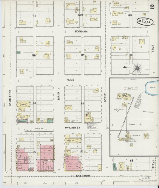 Sanborn Fire Insurance Map from Mexia, Limestone County, Texas (1891), Sheet #0002 - Historic Sanborn Fire Insurance Map Print, vintage old map wall art, antique decor, genealogy gift, Texas Texas map