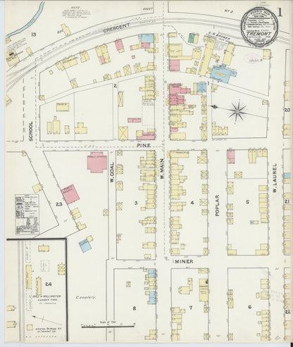 Sanborn Fire Insurance Map from Tremont, Schuylkill County, Pennsylvania (1891), Sheet #0001 - Historic Sanborn Fire Insurance Map Print, vintage old map wall art, antique decor, genealogy gift, Pennsylvania Pennsylvania map