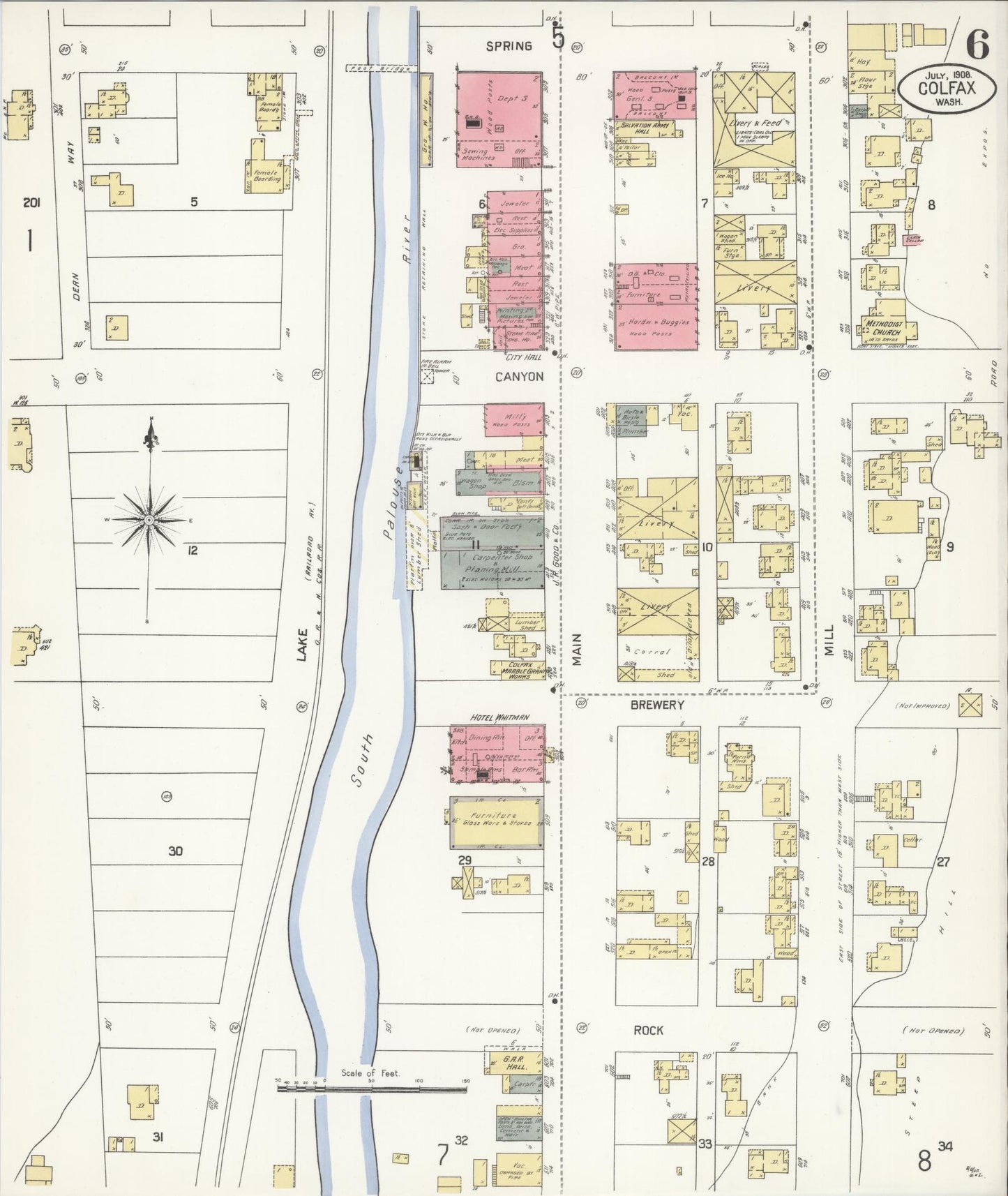 Sanborn Fire Insurance Map from Colfax, Whitman County, Washington (1908), Sheet #0006 - Complete Map Set gallery image, historic Sanborn map, vintage wall art, Washington Washington