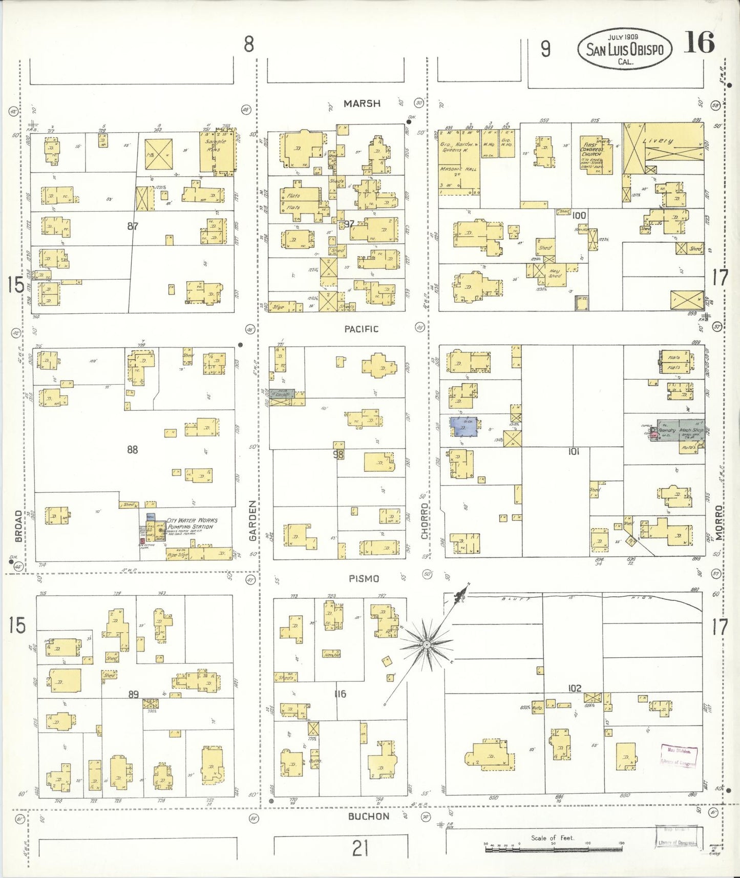 Sanborn Fire Insurance Map from San Luis Obispo, San Luis Obispo County, California (1909), Sheet #0016 - Complete Map Set gallery image, historic Sanborn map, vintage wall art, California California
